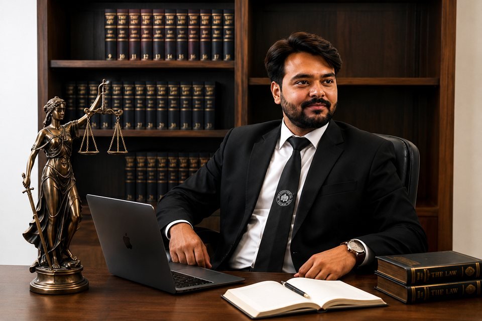 Brijesh Parekh at his desk in Ahmedabad